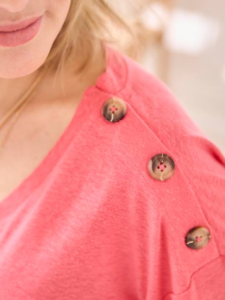 Zwangerschapsshirt met V-hals van linnen en viscose rozen - vertbaudet enfant 