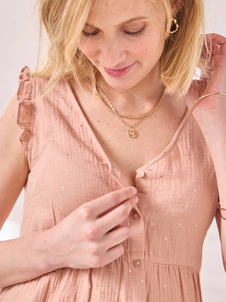 Blouse de grossesse et d'allaitement en gaze de coton à pois irisés rose poudré - vertbaudet enfant 