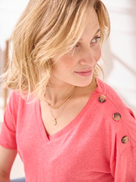 T-shirt col V grossesse lin et viscose rose - vertbaudet enfant 