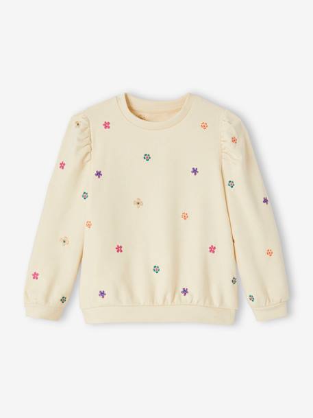 Meisjessweater met geborduurde bloemen ecru - vertbaudet enfant 