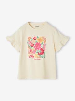 Meisje-T-shirt, souspull-T-shirt-Fantasieshirt met gehaakte bloemen en ruches op de mouwen voor meisjes