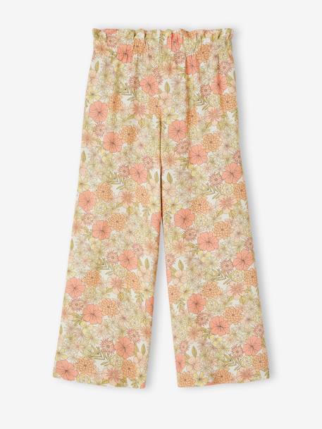 Pantalon large motifs fleurs fille écru+jaune pâle+multicolore - vertbaudet enfant 