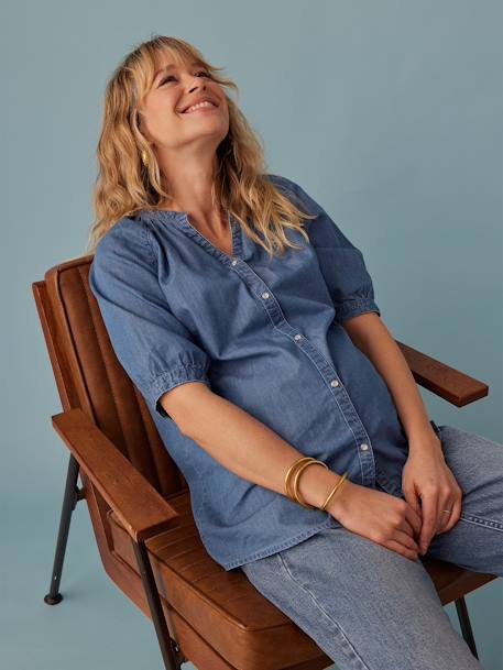 Blouse grossesse en denim léger manches courtes double stone - vertbaudet enfant 