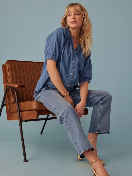 Blouse grossesse en denim léger manches courtes double stone - vertbaudet enfant 