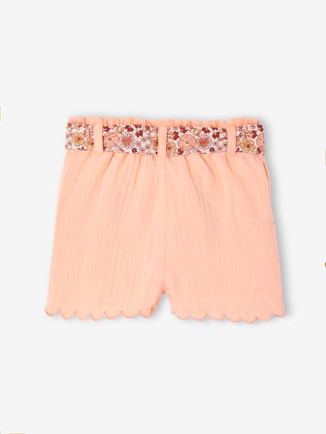Katoenen babybroekje van gaas met gebloemde riem abrikoos+ecru+snoepjesroze - vertbaudet enfant 