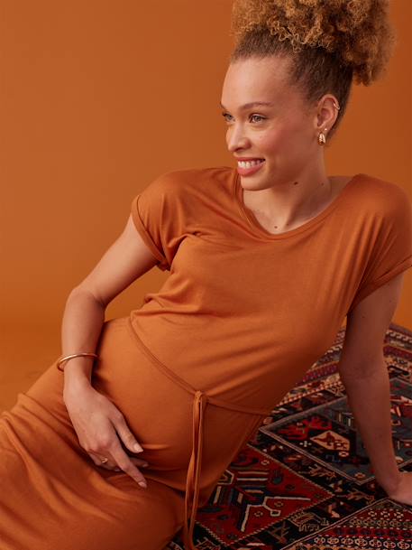 Lange zwangerschapsjurk ENVIE DE FRAISE karamel - vertbaudet enfant 