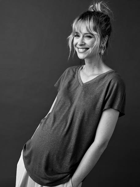 ENVIE DE FRAISE iriserend zwangerschapsshirt met V-hals olijf+zwart - vertbaudet enfant 