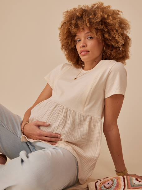 Tee-shirt grossesse bi- matière sable - vertbaudet enfant 