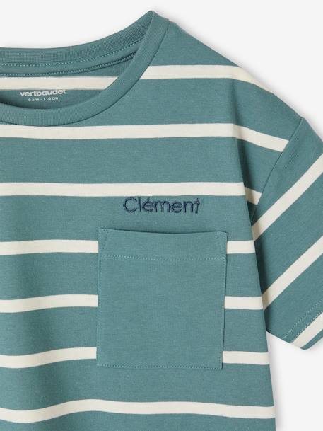Aanpasbaar jongensshirt met strepen blauwgroen+okergeel - vertbaudet enfant 