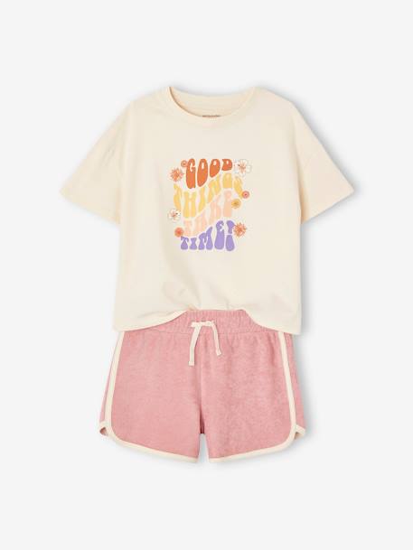 Flower Power-T-shirt meisje lila (poederkleur) - vertbaudet enfant 