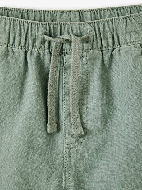 Bermuda en coton/lin garçon beige chiné+vert d'eau - vertbaudet enfant 