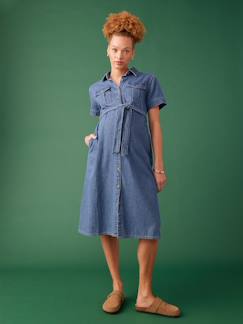 -Robe grossesse esprit saharienne en denim