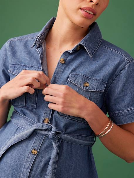Robe grossesse esprit saharienne en denim stone - vertbaudet enfant 