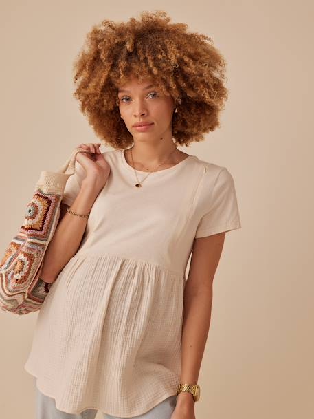 Tee-shirt grossesse bi- matière sable - vertbaudet enfant 