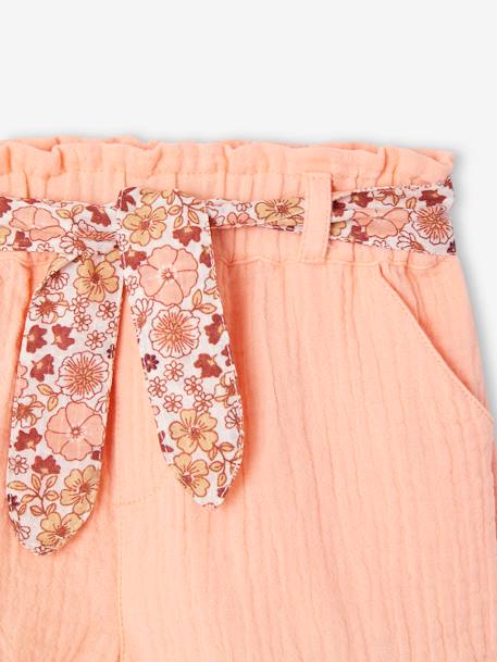 Katoenen babybroekje van gaas met gebloemde riem abrikoos+ecru+snoepjesroze - vertbaudet enfant 
