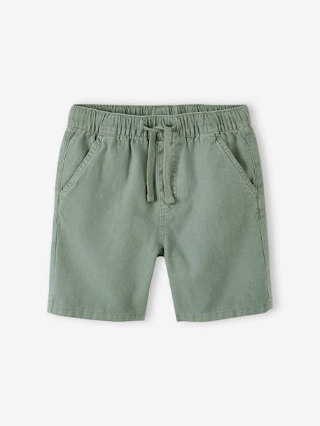 Bermuda en coton/lin garçon beige chiné+vert d'eau - vertbaudet enfant 