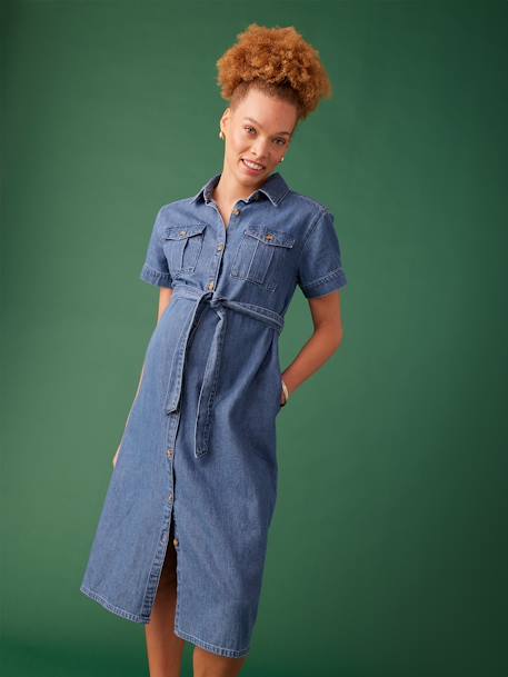 Robe grossesse esprit saharienne en denim stone - vertbaudet enfant 