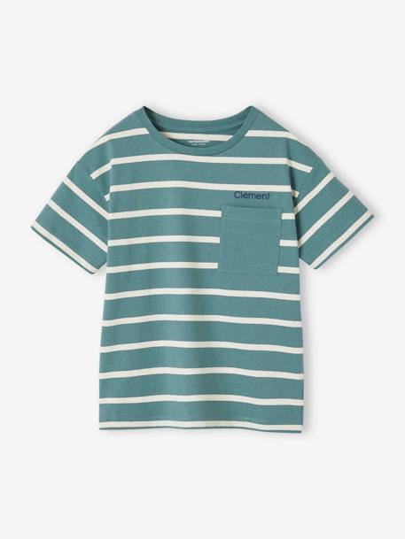 Aanpasbaar jongensshirt met strepen blauwgroen+okergeel - vertbaudet enfant 