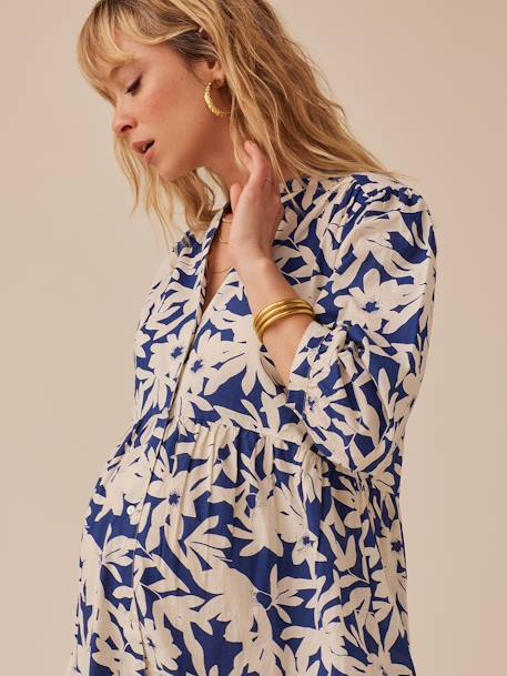 Lange zwangerschapsjurk met knopen nonchalant-chique stijl ENVIE DE FRAISE grenadine+koningsblauw - vertbaudet enfant 
