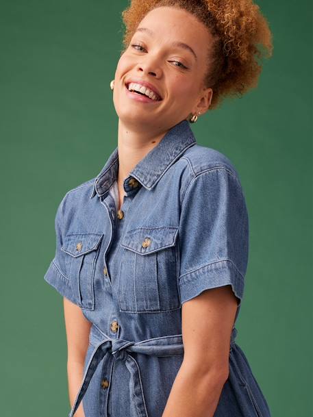 Robe grossesse esprit saharienne en denim stone - vertbaudet enfant 