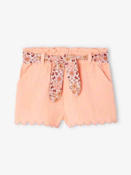 Bébé-Short bébé fille en gaze de coton ceinture imprimée