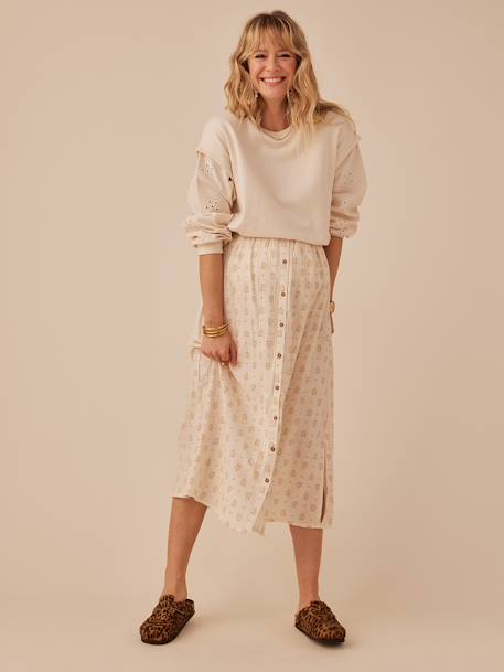 Sweat grossesse bi-matière manches ajourées kaki+sable - vertbaudet enfant 