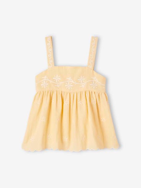 Blouse brodée en gaze de coton fille jaune pastel - vertbaudet enfant 