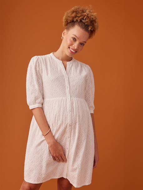 Robe grossesse boutonnée en broderie anglaise écru - vertbaudet enfant 