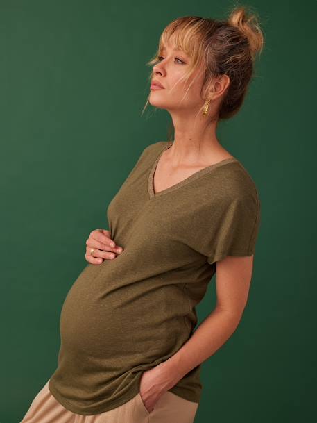 ENVIE DE FRAISE iriserend zwangerschapsshirt met V-hals olijf+zwart - vertbaudet enfant 