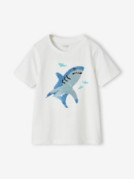 Tee-shirt garçon motif à sequins réversibles blanc+bleu nuit+bleu océan+écru+vert d'eau - vertbaudet enfant 