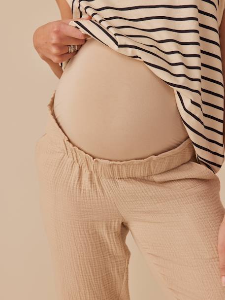 Pantalon grossesse en gaze de coton style paperbag sable+vieux rose - vertbaudet enfant 