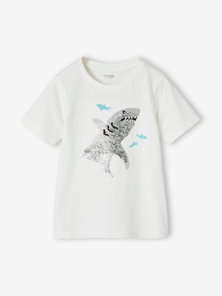 Tee-shirt garçon motif à sequins réversibles blanc+bleu nuit+bleu océan+écru+vert d'eau - vertbaudet enfant 