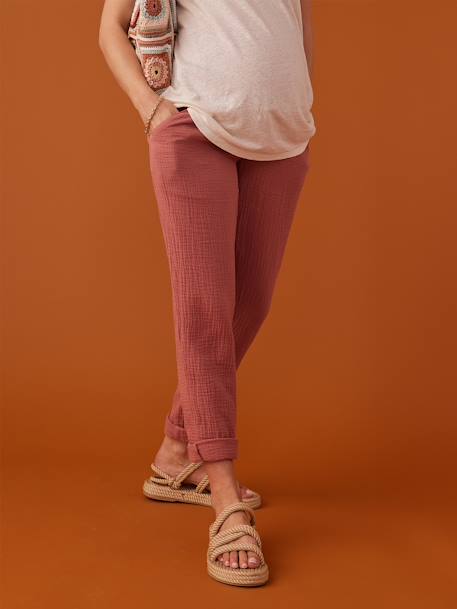 Pantalon grossesse en gaze de coton style paperbag vieux rose - vertbaudet enfant 