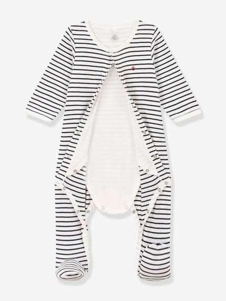 Gestreepte bodyjama van katoen voor baby's PETIT BATEAU marineblauw - vertbaudet enfant 