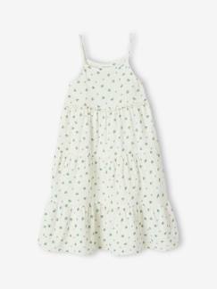 Meisje-Jurk-Lange jurk met schouderbandjes van katoengaas meisjes
