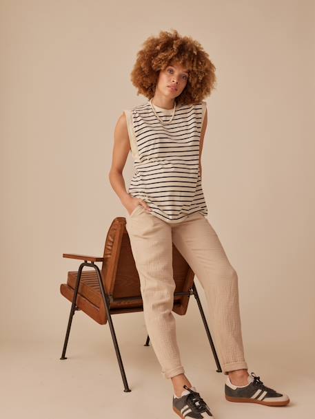 Pantalon grossesse en gaze de coton style paperbag sable+vieux rose - vertbaudet enfant 