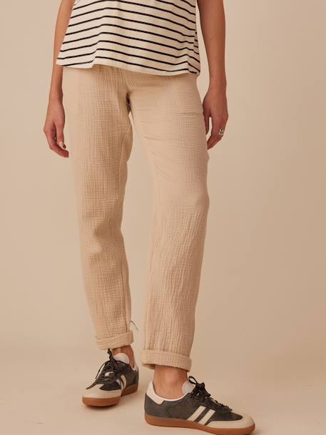 Pantalon grossesse en gaze de coton style paperbag sable+vieux rose - vertbaudet enfant 