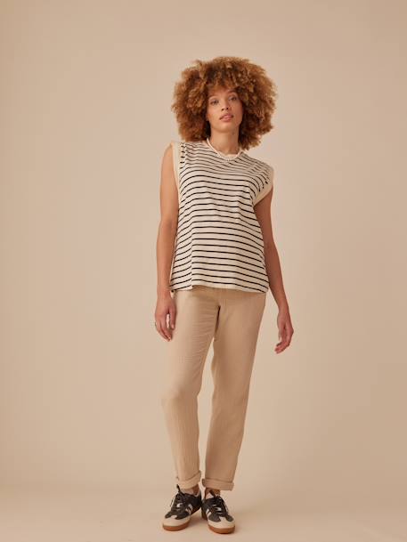 Pantalon grossesse en gaze de coton style paperbag sable+vieux rose - vertbaudet enfant 
