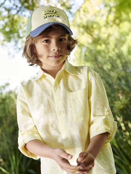 Gestreept overhemd met linnen effect voor jongens pastelgeel - vertbaudet enfant 