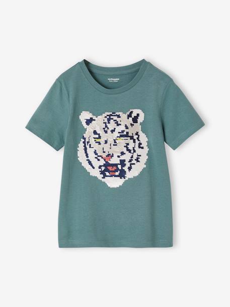Tee-shirt garçon motif à sequins réversibles blanc+bleu nuit+bleu océan+écru+vert d'eau - vertbaudet enfant 