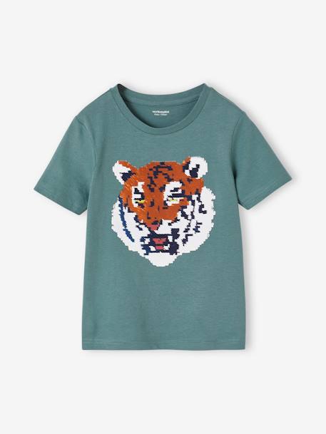 Tee-shirt garçon motif à sequins réversibles blanc+bleu nuit+bleu océan+écru+vert d'eau - vertbaudet enfant 