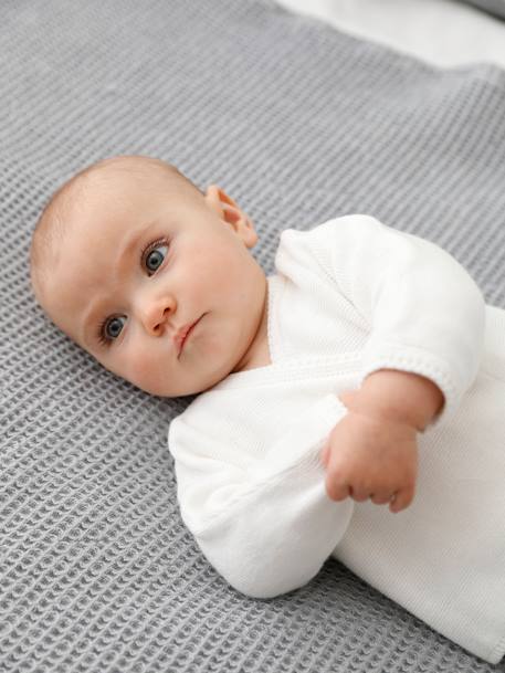 Cardigan brassière bébé en laine et coton beige chiné+blanc+rose poudré - vertbaudet enfant 