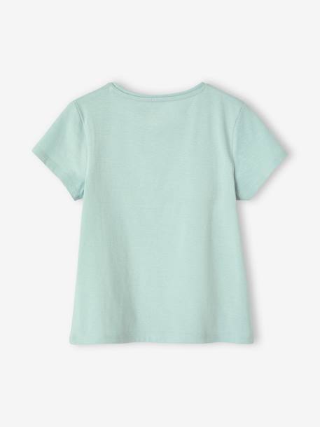 Tee-shirt à message Basics fille bleu ciel+bleu pâle+corail+fraise+marine+rose bonbon+rouge+vanille+vert sapin - vertbaudet enfant 
