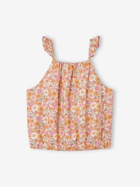 Blouse 'cropped' motifs fleurs fille bretelles à volants abricot poudré - vertbaudet enfant 