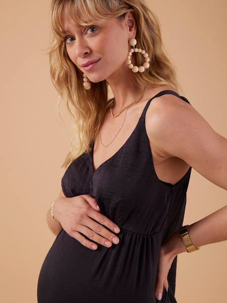Lange zwangerschapsjurk met schouderbandjes en met satijneffect ENVIE DE FRAISE antraciet - vertbaudet enfant 