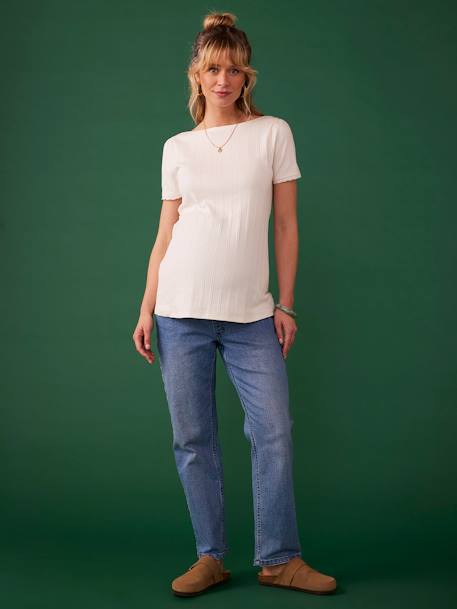ENVIE DE FRAISE zwangerschapsshirt met lage ruguitsnijding en ajoursteek ecru+kaki+terracotta - vertbaudet enfant 