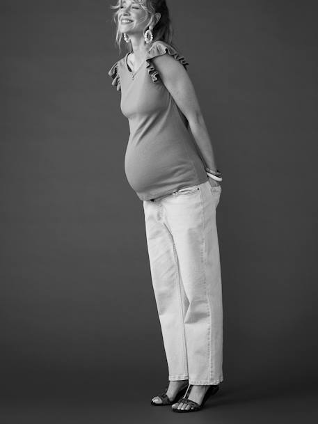 Tee-shirt grossesse en côtes ENVIE DE FRAISE manches courtes volantées kaki+noir - vertbaudet enfant 