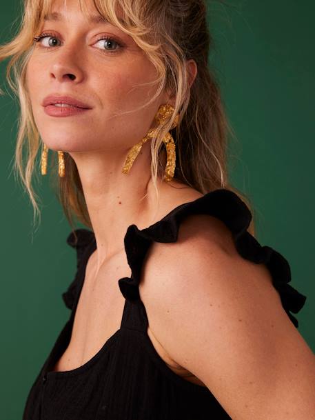 Robe de grossesse en gaze de coton bretelles à volants noir - vertbaudet enfant 