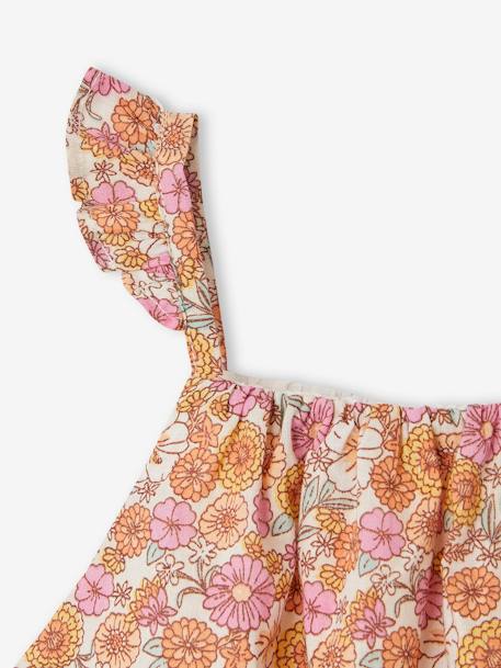 Blouse 'cropped' motifs fleurs fille bretelles à volants abricot poudré - vertbaudet enfant 