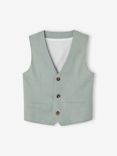 Veste garçon cérémonie sans manches en coton/ lin bleu+marine foncé+vert sauge - vertbaudet enfant 